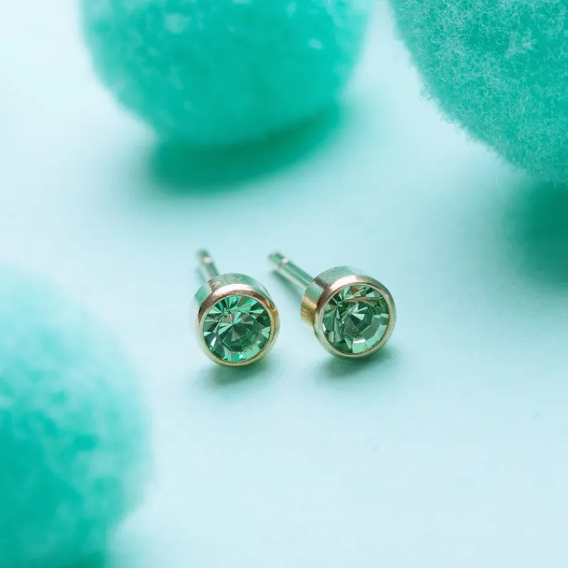 Simply Whispers August Birthstone Bezel Gold Stud Earrings New