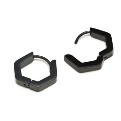 Simply Whispers Black Hexagon Huggie Earrings New
