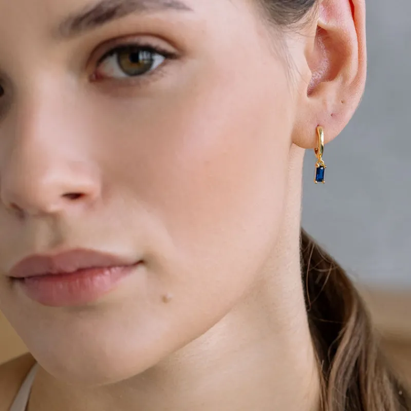 Simply Whispers Blue Crystal Drop Huggie Hoops Outlet