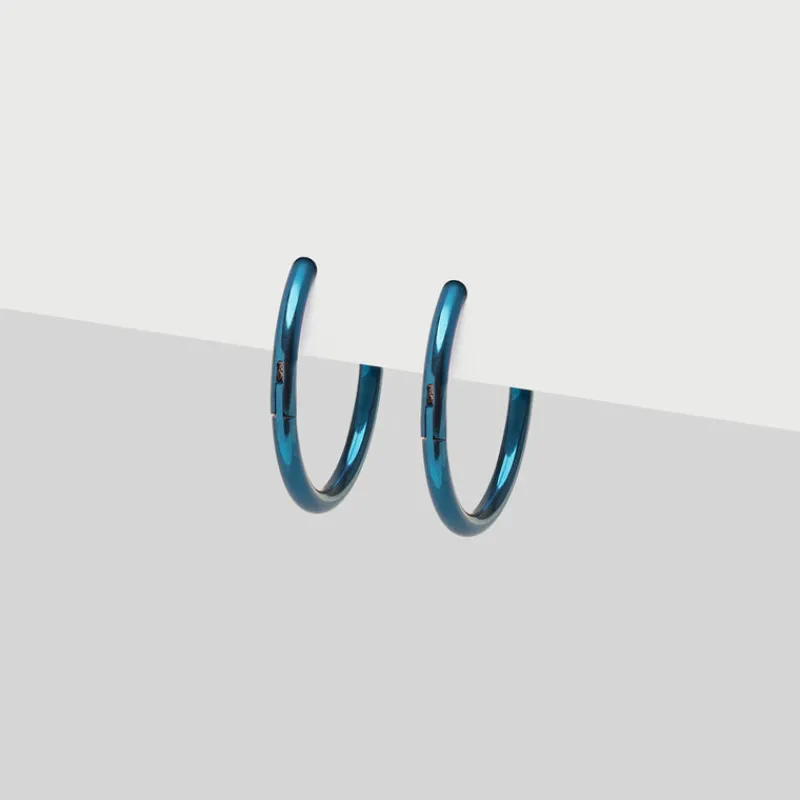 Simply Whispers Blue Titanium Huggie Earrings New