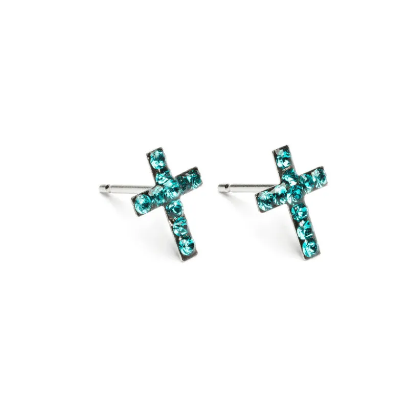 Simply Whispers Cross December Birthstone Earrings Discount