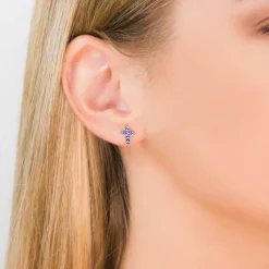 Simply Whispers Cross Earrings September Birthstone Outlet