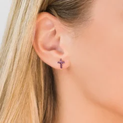 Simply Whispers Cross February Birthstone Earrings Fashion
