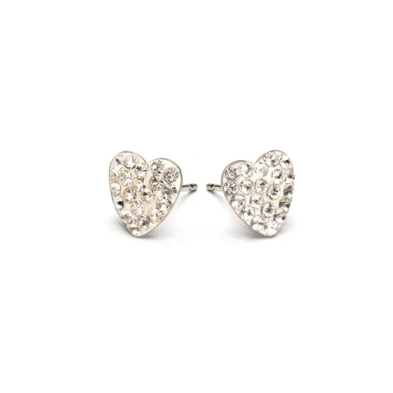 Simply Whispers Crystal Pave Heart Stud Earrings Stainless Steel Fashion