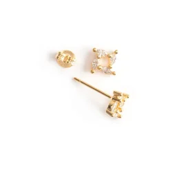 Simply Whispers Crystal Square Gold Mini Stud Earrings New