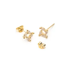 Simply Whispers Crystal Square Gold Mini Stud Earrings New