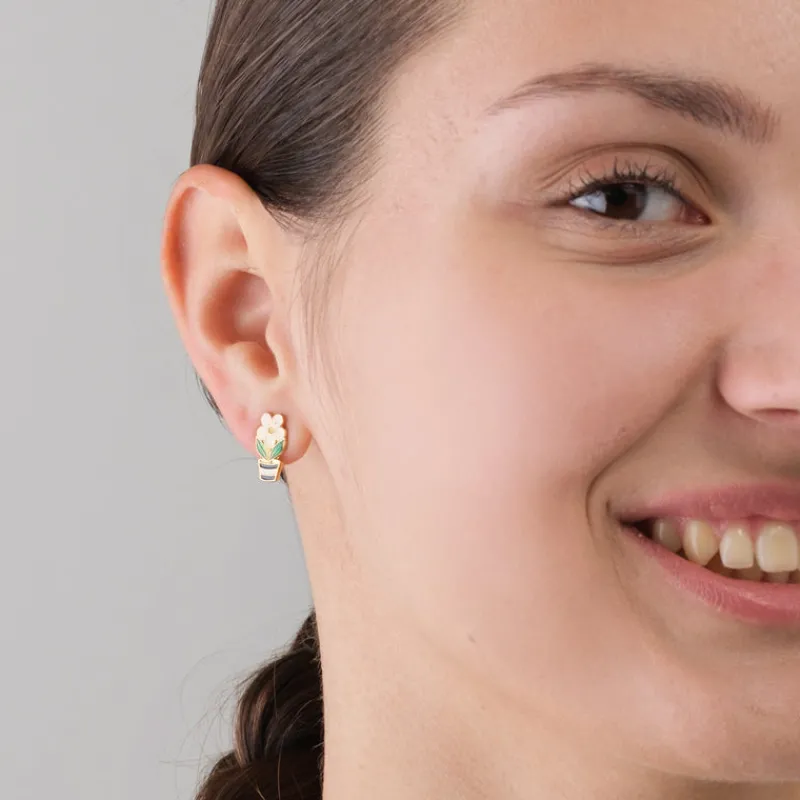 Simply Whispers Daisy In A Pot Gold Stud Earrings Hot
