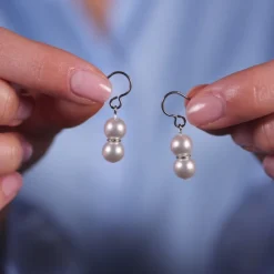 Simply Whispers Double Pearl Niobium French Hook Earrings Fashion