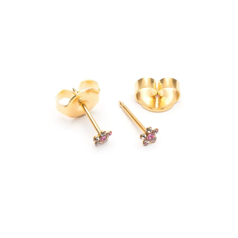 Simply Whispers Ear Piercing Rose Daisy Crystal Baby Post Gold Plated Self Piercer Best