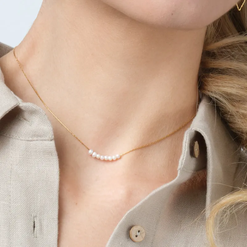 Simply Whispers Freshwater Tiny Pearls Gold Necklace Sale