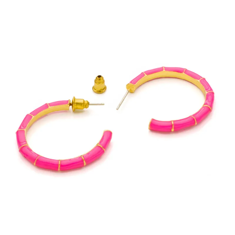 Simply Whispers Fuchsia Bamboo Hoop Earrings Clearance