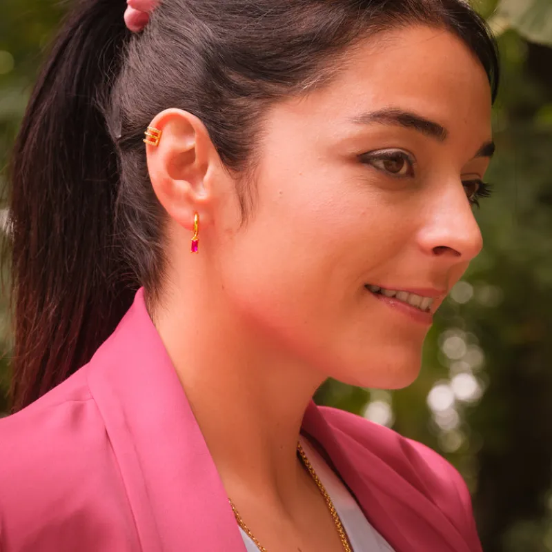 Simply Whispers Fuchsia Zircon Drop Huggie Hoops New