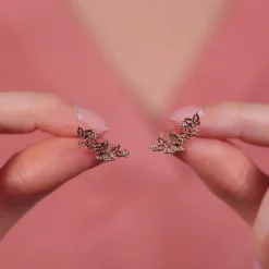 Simply Whispers Gold Crystal Lightning Bolt Stud Earrings New