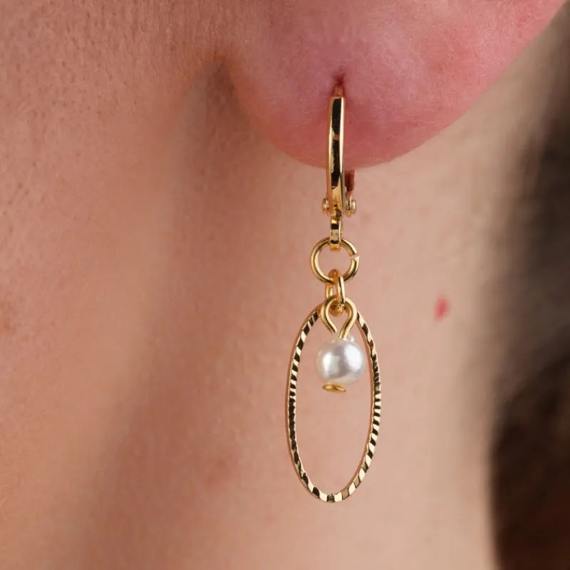 Simply Whispers Gold Oval Pearl Huggie Hoop Earrings Best