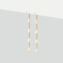 Simply Whispers Gold Pearl Chain Dangle Earrings Sale
