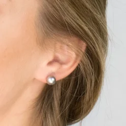 Simply Whispers Gold Plated 8 mm Gray Pearl Stud Earrings Discount