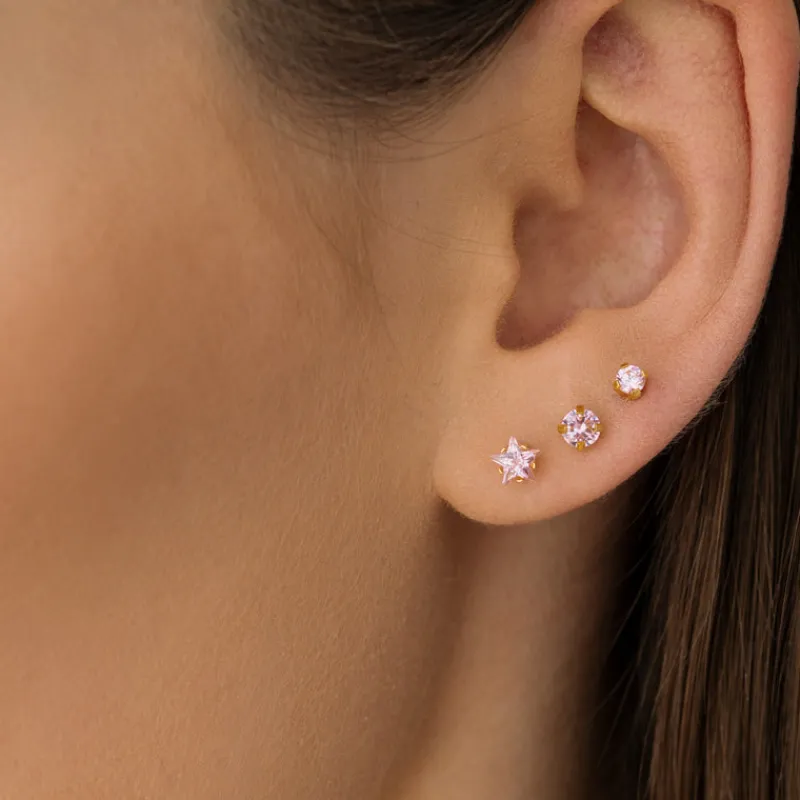 Simply Whispers Gold Plated 5 mm Pink Round Cubic Zirconia Stud Earrings Best