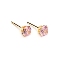 Simply Whispers Gold Plated 5 mm Pink Round Cubic Zirconia Stud Earrings Best