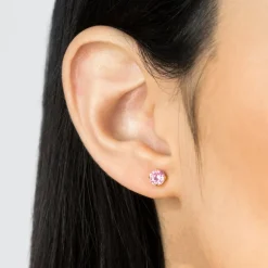 Simply Whispers Gold Plated 5 mm Pink Round Cubic Zirconia Stud Earrings Best