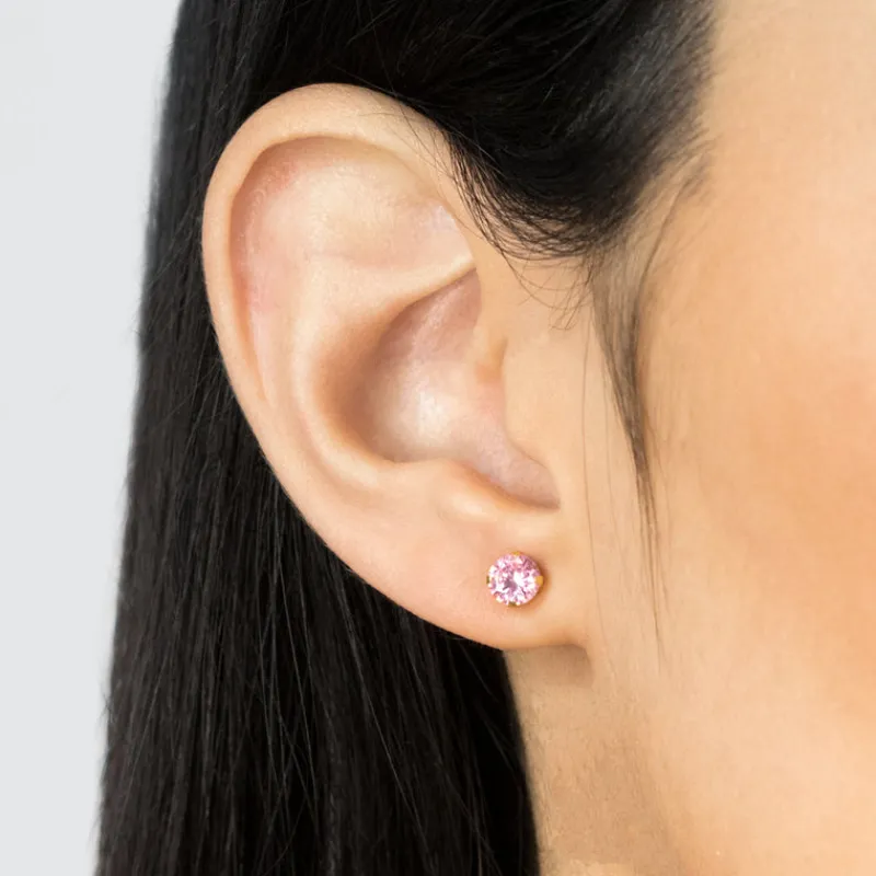 Simply Whispers Gold Plated 5 mm Pink Round Cubic Zirconia Stud Earrings Best