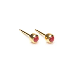 Simply Whispers Gold Plated 3 mm Red Coral Stud Earrings Clearance