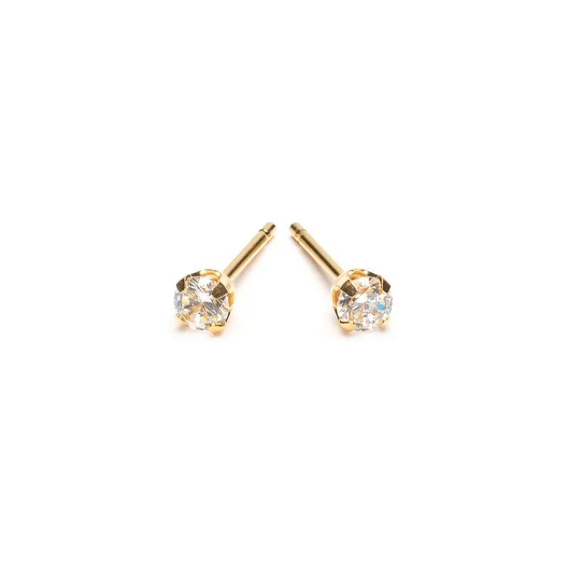 Simply Whispers Gold Plated 3 mm Round Cubic Zirconia Stud Earrings Sale