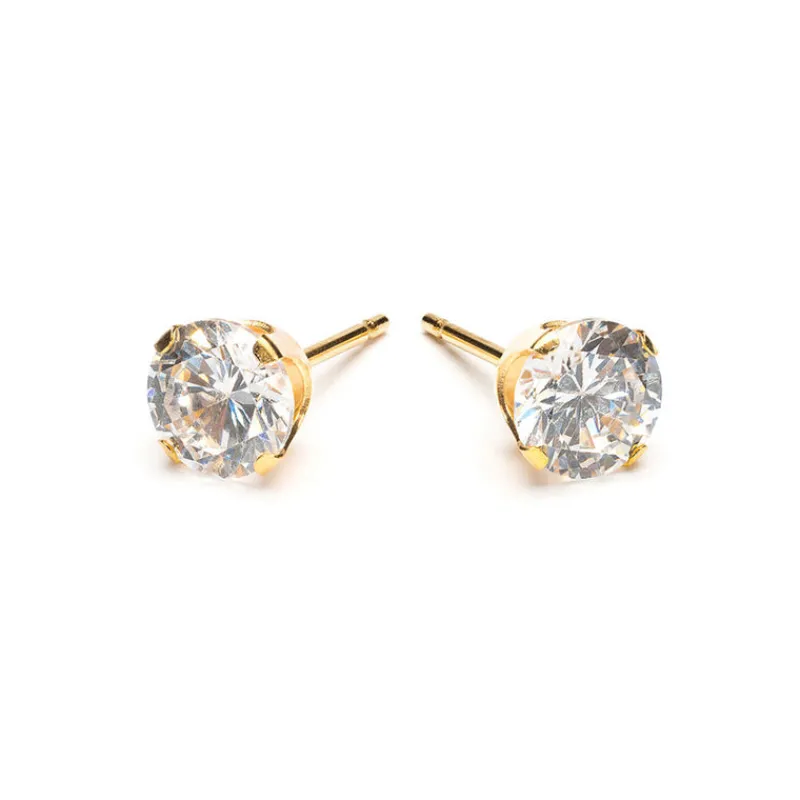 Simply Whispers Gold Plated 6 mm Round Cubic Zirconia Stud Earrings Outlet