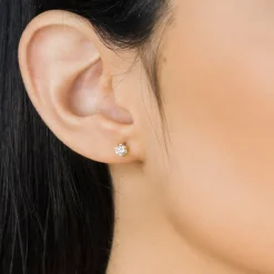 Simply Whispers Gold Plated 4 mm Round Cubic Zirconia Stud Earrings Sale