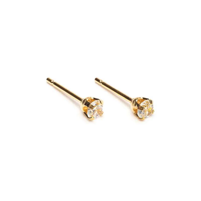 Simply Whispers Gold Plated 3 mm Round Cubic Zirconia Stud Earrings Sale