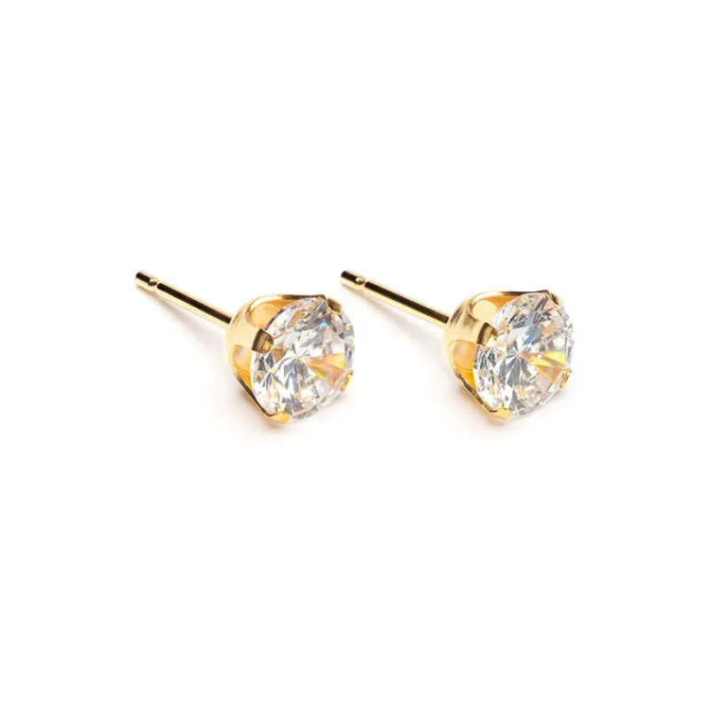 Simply Whispers Gold Plated 6 mm Round Cubic Zirconia Stud Earrings Outlet
