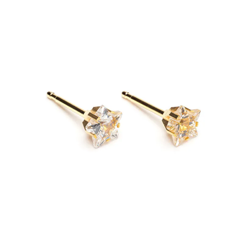 Simply Whispers Gold Plated 5 mm Star Cubic Zirconia Stud Earrings New