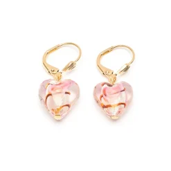 Simply Whispers Gold Plated Pink And Red Glass Heart Leverback Earrings Fashion