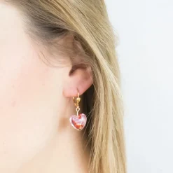 Simply Whispers Gold Plated Pink And Red Glass Heart Leverback Earrings Fashion
