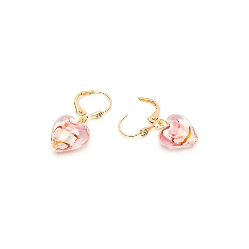 Simply Whispers Gold Plated Pink And Red Glass Heart Leverback Earrings Fashion