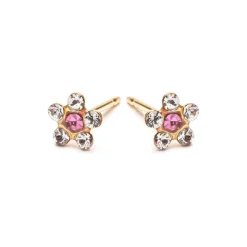 Simply Whispers Gold Plated Pink And White Daisy Stud Earrings New