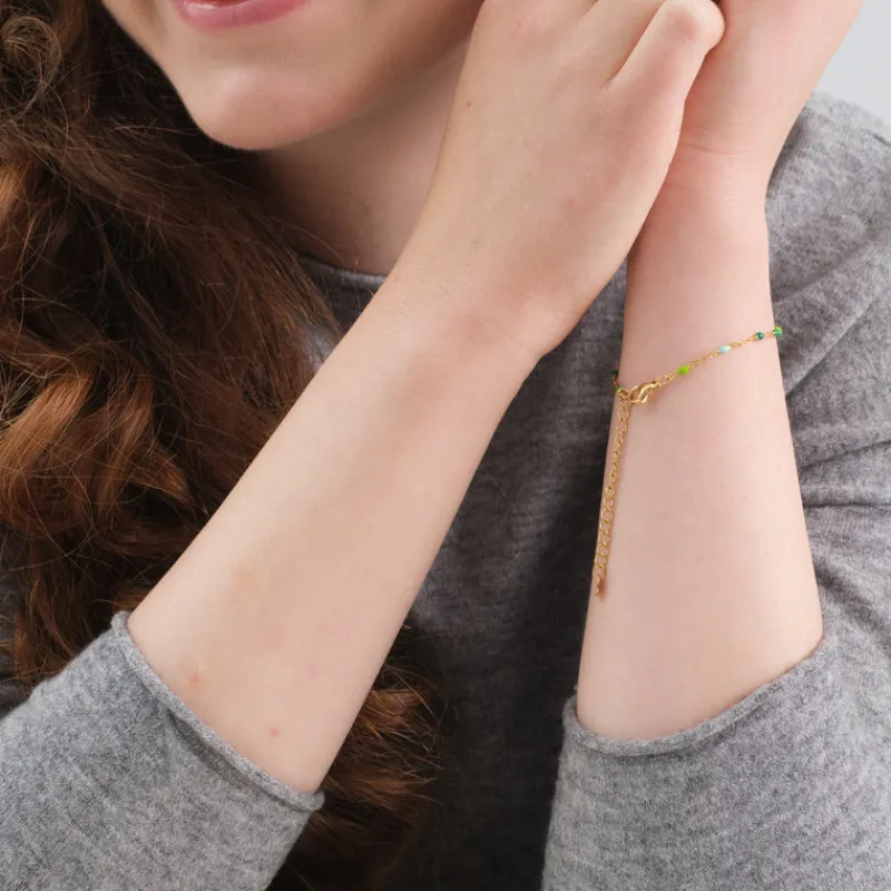 Simply Whispers Green Beads Gold Bracelet New