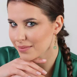 Simply Whispers Green Jade Gold Curb Chain Drop Earrings Outlet