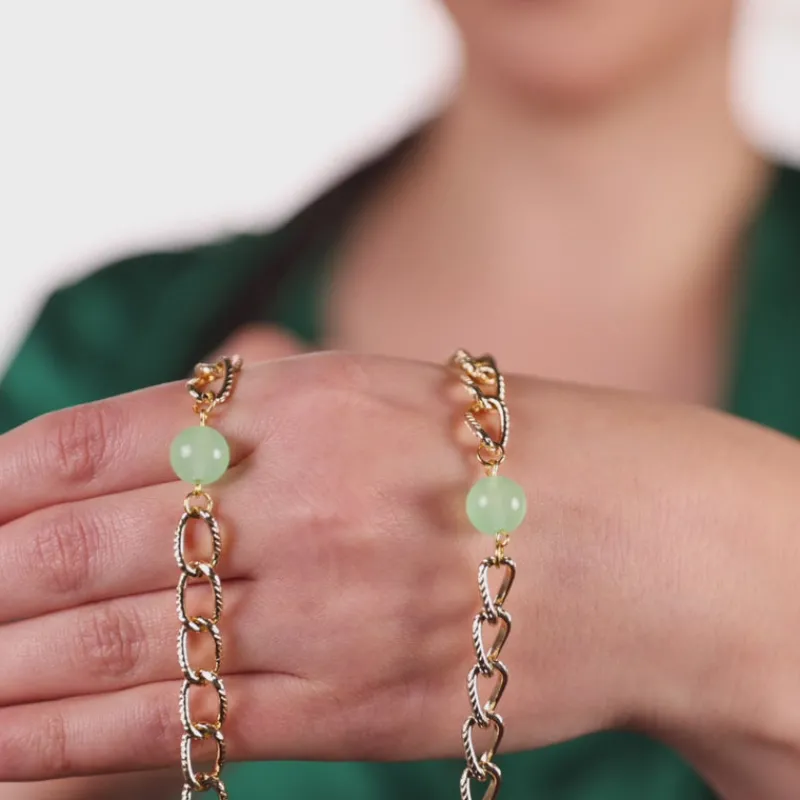 Simply Whispers Green Jade Gold Curb Chain Necklace Sale