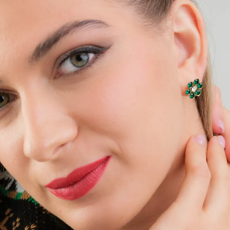 Simply Whispers Green Zirconia Flower Stud Earrings Fashion