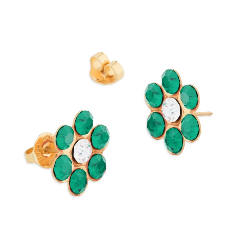 Simply Whispers Green Zirconia Flower Stud Earrings Fashion