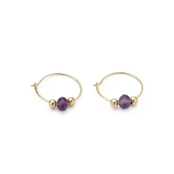 Simply Whispers 14k Yellow Gold Amethyst Charm 12 mm Hoop Earrings New