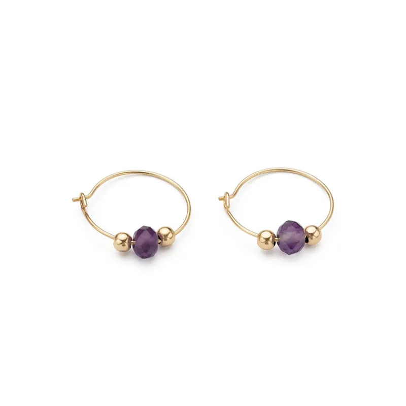 Simply Whispers 14k Yellow Gold Amethyst Charm 12 mm Hoop Earrings New