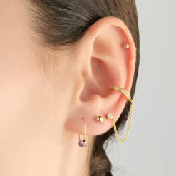 Simply Whispers 14k Yellow Gold Amethyst Charm 12 mm Hoop Earrings New