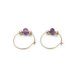 Simply Whispers 14k Yellow Gold Amethyst Charm 12 mm Hoop Earrings New