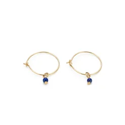 Simply Whispers 14k Yellow Gold Blue Lapis Charm 12 mm Hoop Earrings Sale
