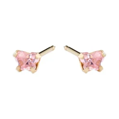 Simply Whispers 14k Yellow Gold Mini Pink Butterfly Stud Earrings New