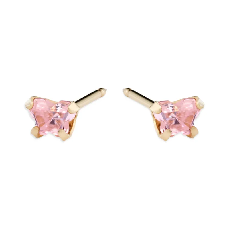 Simply Whispers 14k Yellow Gold Mini Pink Butterfly Stud Earrings New