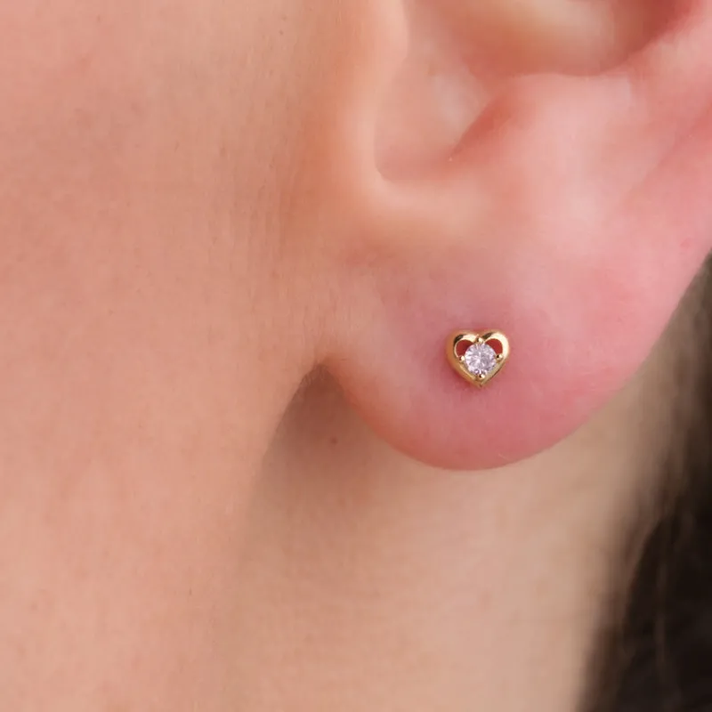 Simply Whispers 14k Yellow Gold Mini Pink Heart Stud Earrings Outlet