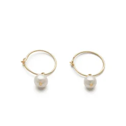 Simply Whispers 14k Yellow Gold Pearl Charm 12 mm Hoop Earrings Sale