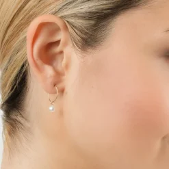 Simply Whispers 14k Yellow Gold Pearl Charm 12 mm Hoop Earrings Sale